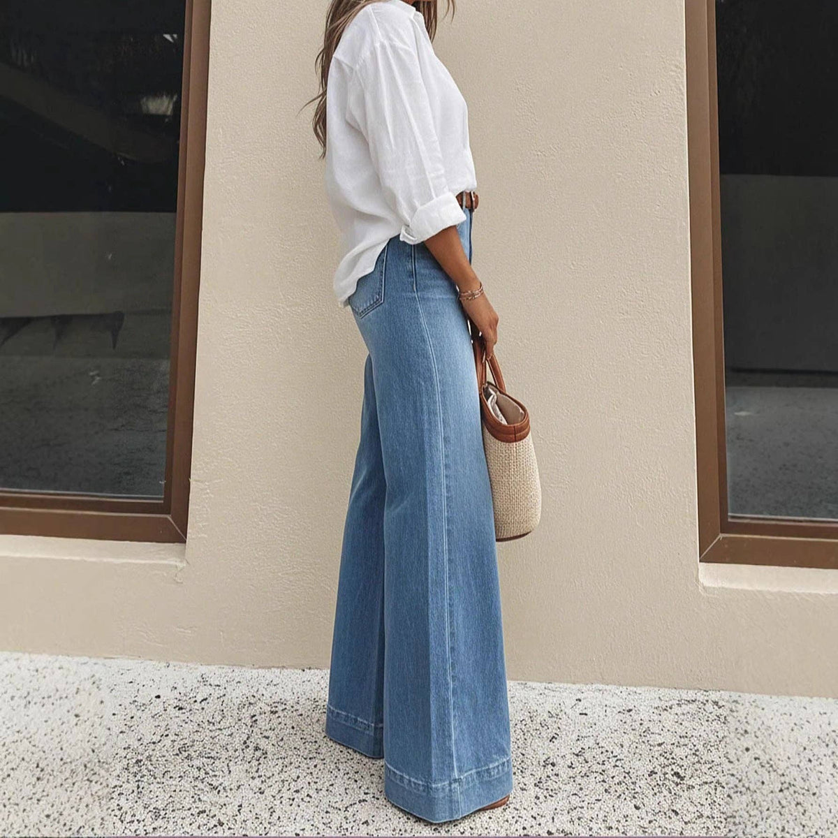 Washed High Waist Wide Leg Jeans Relaxed Fit