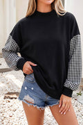 Plaid Sleeve Colorblock Mock Neck Sweatshirt