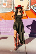 Black Strapless Asymmetrical Ruffle Dress