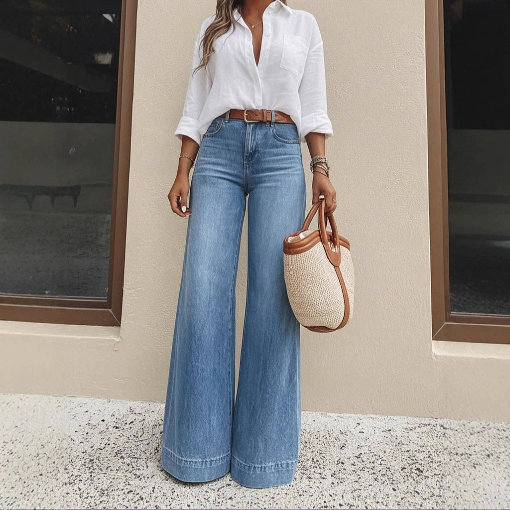 Washed High Waist Wide Leg Jeans Relaxed Fit