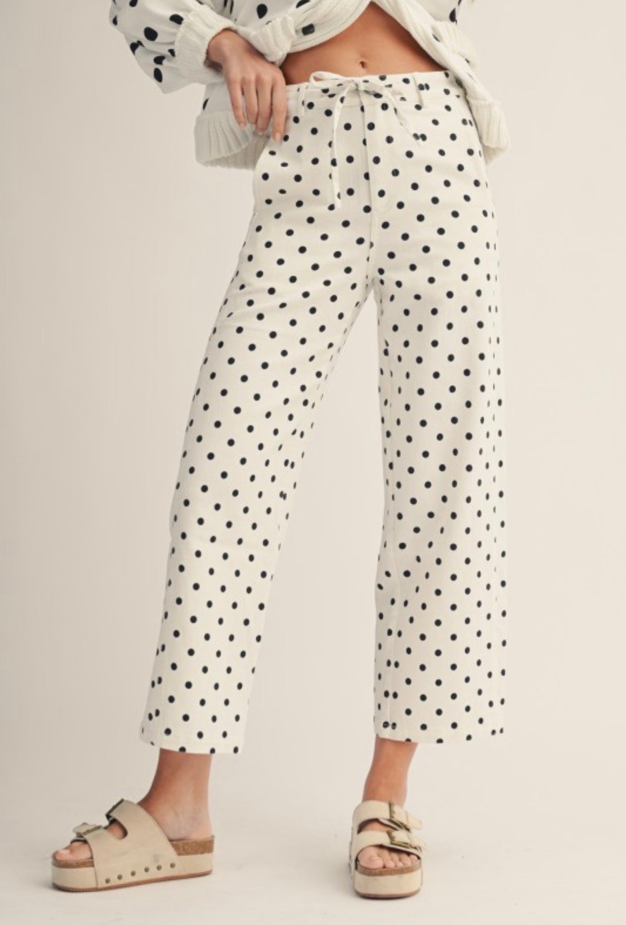 VINTAGE POLKA DOT WIDE LEG STRING PANTS