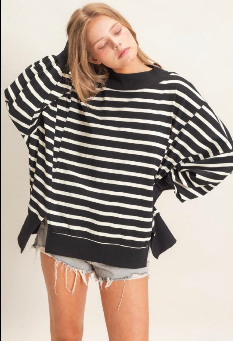 Striped Mock Neck Sweatshirt