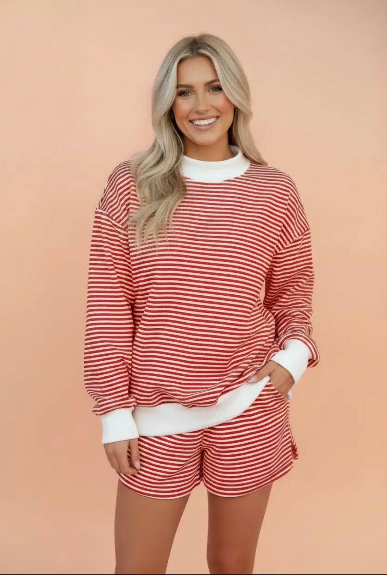 Oversized striped sweatshirt and short set