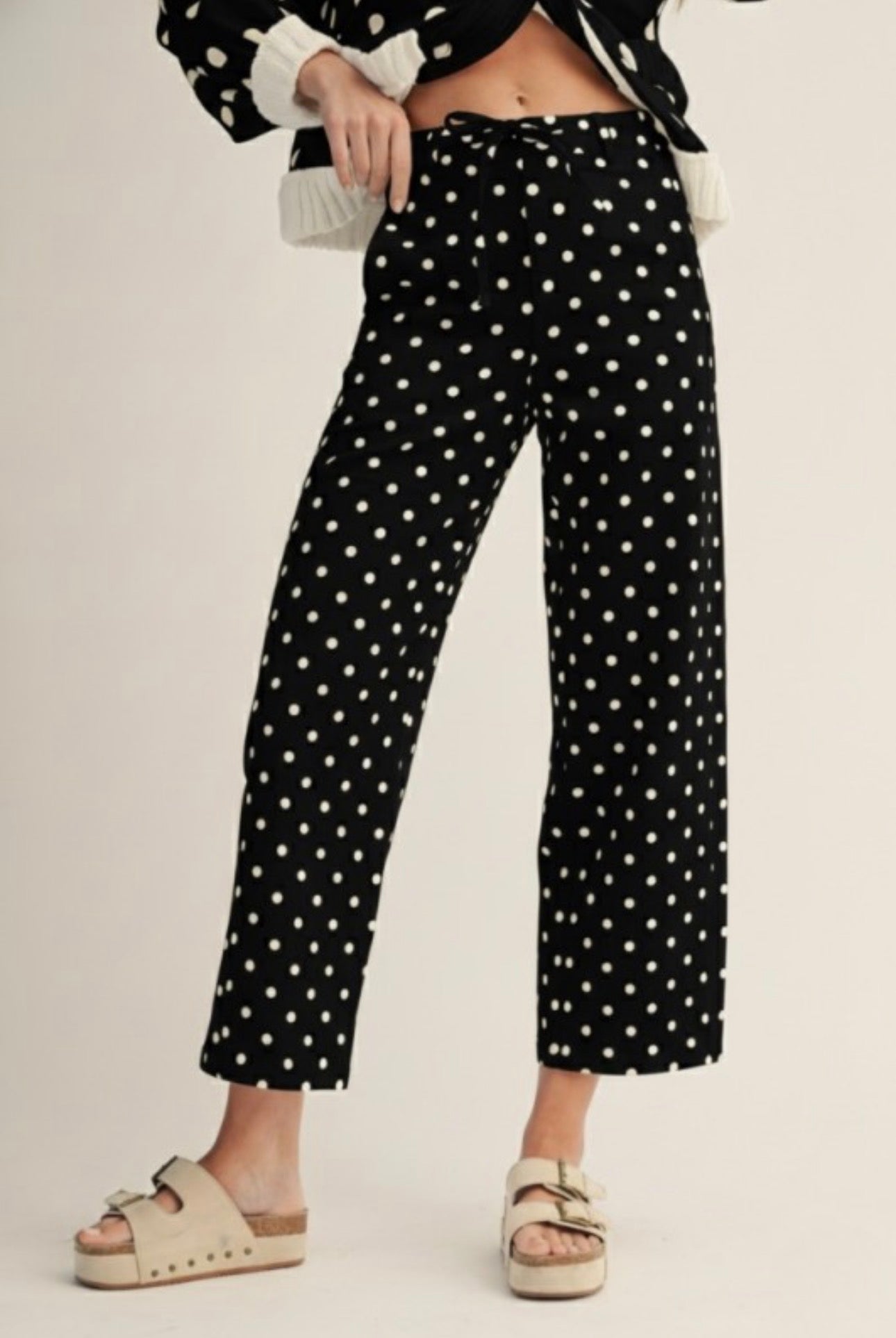 VINTAGE POLKA DOT WIDE LEG STRING PANTS