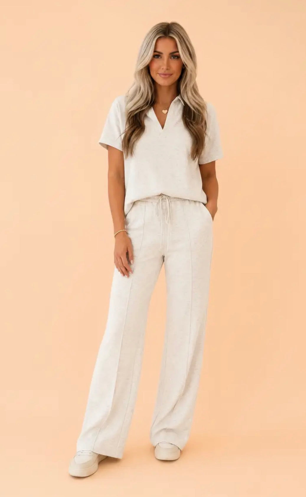 Solid Sporty Polo Tee & Drawstring Pant Set