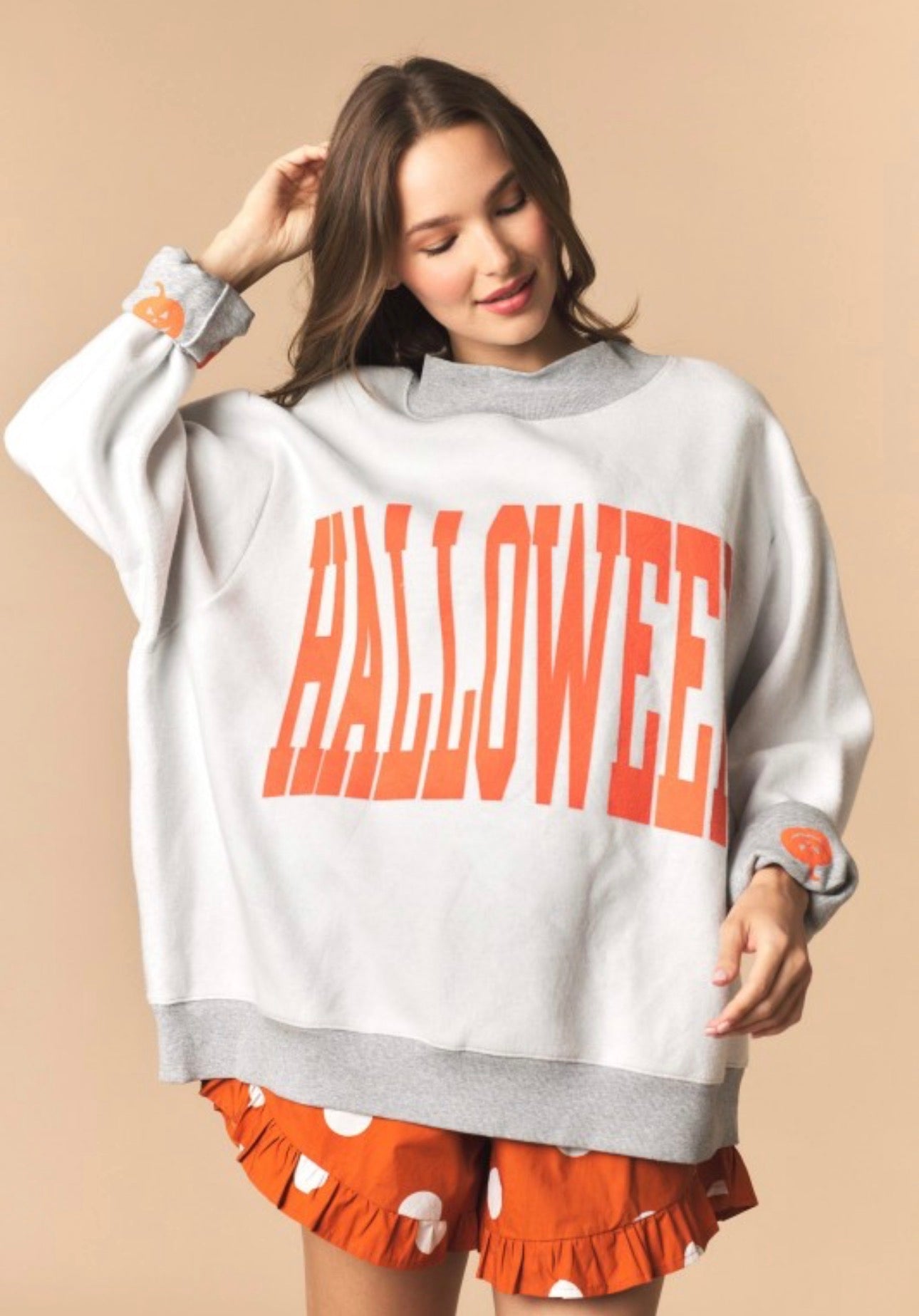 REVERSIBLE HALLOWEEN PRINTED FLEECED FRENCH TERRY MOCK NECK