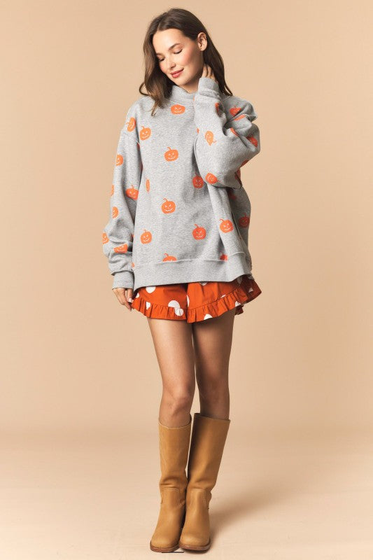 REVERSIBLE HALLOWEEN PRINTED FLEECED FRENCH TERRY MOCK NECK