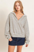 STRIPED COLLARED SWEATSHIRT